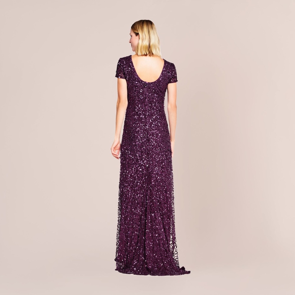 Adrianna Papell Scoop Back Sequin Gown Purple Cabernet Size 14 - Picture 2 of 6